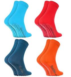 Rainbow Socks - Damen Herren Bunte Baumwolle Antirutsch Socken ABS - 4 Paar - Blau Rot Jeans Orange - Größen 36-38 von Rainbow Socks