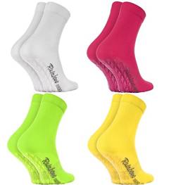 Rainbow Socks - Damen Herren Bunte Baumwolle Antirutsch Socken ABS - 4 Paar - Weiß Pink Grün Gelb - Größen 42-43 von Rainbow Socks