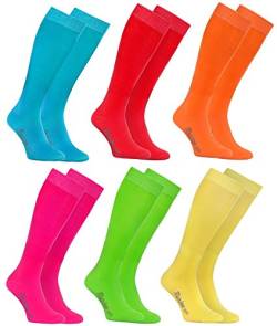 Rainbow Socks - Damen Herren Bunte Baumwolle Kniestrümpfe - 6 Paar - Türkis Grün Rot Gelb Orange Rosa - Größen 39-41 von Rainbow Socks