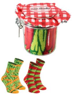 Rainbow Socks - Damen Herren - Chili und Erbsen mit Möhrchen Socken im Glas - Geschenk Idee - 2 Paar - Größen 41-46 von Rainbow Socks