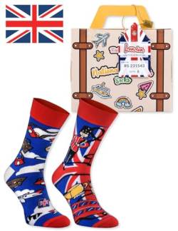 Rainbow Socks - Damen Herren England Lustige Socken Koffer - 1 Paar - English Breakfast Tea Queen Elizabeth Bohnen - Größen EU 36-41 von Rainbow Socks