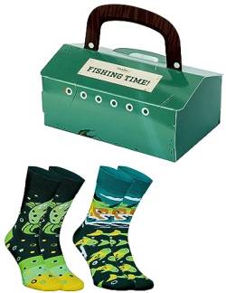 Rainbow Socks - Damen Herren Lustige Angelzeit Socken - Novelty Socken für Angler und Angelfans - Fishing Time Socks - 2 Paar - Größen 36-40 von Rainbow Socks