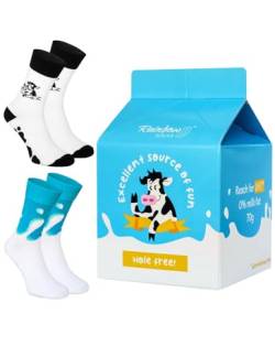 Rainbow Socks - Damen Herren Lustige Milch Socken - Novelty Socken mit Milch und Kuhmuster - Milk Socks Box - 2 Paar - Größen EU 36-40 von Rainbow Socks