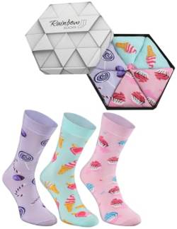 Rainbow Socks - Damen Herren Lustige Süssesten Socken Box - 3 Paar - Eis-Muster Muffins Lutschern - Größen 36-40 von Rainbow Socks