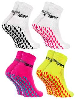 Rainbow Socks - Damen Herren Neon Sneaker Sport Stoppersocken - 4 Paar - Weiß Weiß Gelb Rosa - Größen 36-38 von Rainbow Socks