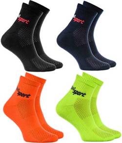 Rainbow Socks - Damen Herren Neon Sneaker Sportsocken - 4 Paar - Schwarz Blau Orange Grün - Größen 47-50 von Rainbow Socks