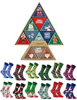 Rainbow Socks - Damen Herren Socken-Adventskalender - Bunte und Lustige Weihnachtssocken - Ein Geschenk Für Weihnachtsliebhaber - 12 Paar - Größe 41-46 von Rainbow Socks