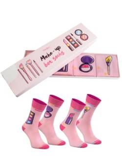 Rainbow Socks - Damen Mädchen Novelty Lustige Rosa Make Up Socken - Pink Make Up Socks Box - Lippenstift Make-up-Pinsel Schattenpalette - 2 Paar - Größen EU 36-40 von Rainbow Socks