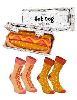 Rainbow Socks - Hot Dog Socks Box - Damen Herren Novelty Socken mit Hot-Dog-Muster - Novelty Geschenk für Fans von Fast Food und Lustigen Socken - 2 Paar - Größen 36-40 von Rainbow Socks