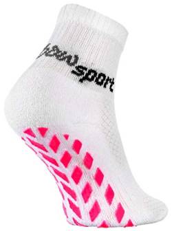 Rainbow Socks - Jungen Mädchen Neon Sneaker Sport Stoppersocken - 1 Paar - Weiß + Rosa ABS - Größen 30-35 von Rainbow Socks