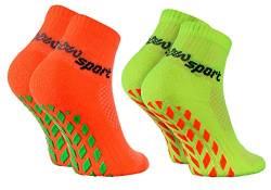 Rainbow Socks - Jungen Mädchen Neon Sneaker Sport Stoppersocken - 2 Paar - Orange Grün - Größen 24-29 von Rainbow Socks