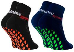 Rainbow Socks - Jungen Mädchen Neon Sneaker Sport Stoppersocken - 2 Paar - Schwarz Blau - Größen 30-35 von Rainbow Socks