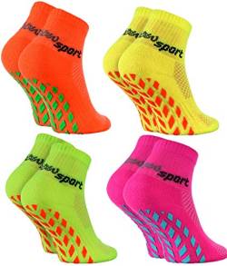 Rainbow Socks - Jungen Mädchen Neon Sneaker Sport Stoppersocken - 4 Paar - Orange Grün Rosa Gelb - Größen 24-29 von Rainbow Socks