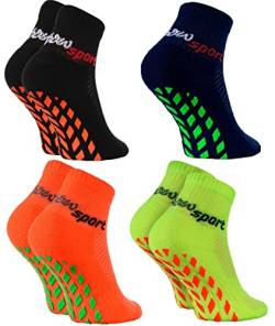 Rainbow Socks - Jungen Mädchen Neon Sneaker Sport Stoppersocken - 4 Paar - Schwarz Orange Grün Blau - Größen 30-35 von Rainbow Socks