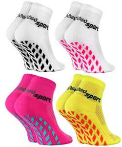 Rainbow Socks - Jungen Mädchen Neon Sneaker Sport Stoppersocken - 4 Paar - Weiß Weiß Gelb Rosab - Größen 24-29 von Rainbow Socks