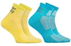 Rainbow Socks - Jungen Mädchen Sneaker Baumwolle Antirutsch Sport Stoppersocken - 2 Paar - Türkis Gelb - Größen 30-35 von Rainbow Socks