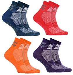 Rainbow Socks - Jungen Mädchen Sneaker Baumwolle Antirutsch Sport Stoppersocken - 4 Paar - Jeans Lila Orange Rot - Größen 30-35 von Rainbow Socks