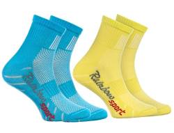 Rainbow Socks - Jungen Mädchen Sneaker Bunte Baumwolle Sport Socken - 2 Paar - Türkis Gelb - Größen 30-35 von Rainbow Socks