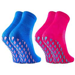 Rainbow Socks - Mädchen Neon Sneaker Sport Brokaten Stoppersocken - 2 Paar - Fuchsia Kornblume - Größen 30-35 von Rainbow Socks