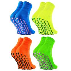 Rainbow Socks - Mädchen Neon Sneaker Sport Brokaten Stoppersocken - 2 Paar - Gelb Grün Orange Kornblume - Größen 30-35 von Rainbow Socks