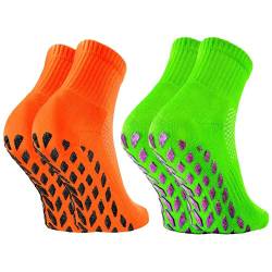 Rainbow Socks - Mädchen Neon Sneaker Sport Brokaten Stoppersocken - 2 Paar - Grün Orange - Größen 24-29 von Rainbow Socks