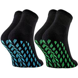 Rainbow Socks - Mädchen Neon Sneaker Sport Brokaten Stoppersocken - 2 Paar - Schwarz+Blau Grün ABS - Größen 24-29 von Rainbow Socks