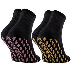 Rainbow Socks - Mädchen Neon Sneaker Sport Brokaten Stoppersocken - 2 Paar - Schwarz+Rosa Gold ABS - Größen 30-35 von Rainbow Socks