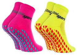 Rainbow Socks - Neo ABS Sport Socks - Damen Herren Neon Sneaker Sport Stopper Socken - 2 Paar - Rosa Gelb - Größen 36-38 von Rainbow Socks