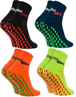 Rainbow Socks - Neo ABS Sport Socks - Damen Herren Neon Sneaker Sport Stopper Socken - 4 Paar - Schwarz Blau Orange Grün - Größen 44-46 von Rainbow Socks