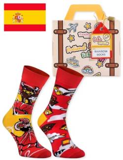 Rainbow Socks - Spain Socks in the suitcase - Damen Herren Spanien Lustige Socken Koffer - 1 Paar - Corrida Flamenco Fussball Paella - Größen EU 36-41 von Rainbow Socks
