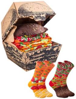 Rainbow Socks - Vege Burger Box Socks - Damen Herren Lustige Vegan Burger Gemüseburger Socken Box - Novelty Geshenk Socken für Fans vegetarischer und veganer Ernährung - 2 Paar - Größen EU 36-40 von Rainbow Socks