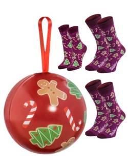 Rainbow Socks – Weihnachtssocken in Weihnachtskugeln für Sie, Ihn und Kind - Rot - 3 Paar - 36-40, 41-46, 24-29 von Rainbow Socks