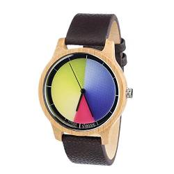 Rainbow Watch - Cool Wood Bamboo Classic Unisex Armbanduhr Quarz, Colorchanging Echtlederarmband Dunkelbraun von Rainbow Watch