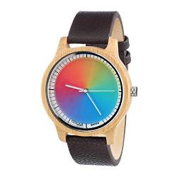 Rainbow Watch - Cool Wood Bamboo Gamma Unisex Armbanduhr Quarz, Colorchanging Echtlederarmband Dunkelbraun von Rainbow Watch