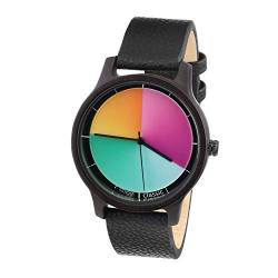 Rainbow Watch - Cool Wood Black sandelwood Classic Unisex Armbanduhr Quarz, Colorchanging Echtlederarmband schwarz von Rainbow Watch