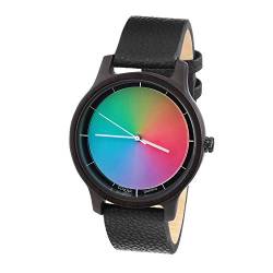 Rainbow Watch - Cool Wood Black sandelwood Gamma Unisex Armbanduhr Quarz, Colorchanging Echtlederarmband schwarz von Rainbow Watch