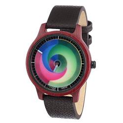 Rainbow Watch - Cool Wood Purple Heart Surprise Unisex Armbanduhr Quarz, Colorchanging Echtlederarmband Dunkelbraun von Rainbow Watch