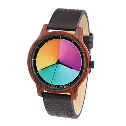 Rainbow Watch - Cool Wood red sandelwood Classic Unisex Armbanduhr Quarz, Colorchanging Echtlederarmband Dunkelbraun von Rainbow Watch