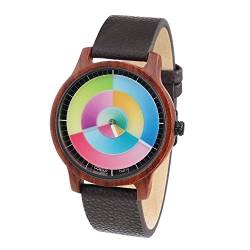 Rainbow Watch - Cool Wood red sandelwood Hurry Unisex Armbanduhr Quarz, Colorchanging Echtlederarmband Dunkelbraun von Rainbow Watch