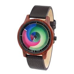 Rainbow Watch - Cool Wood red sandelwood Surprise Unisex Armbanduhr Quarz, Colorchanging Echtlederarmband Dunkelbraun von Rainbow Watch