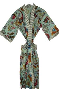 Rajbhoomi Handicrafts Damen Bademantel Kimono Baumwolle leicht, hellgrün, One size von Rajbhoomi