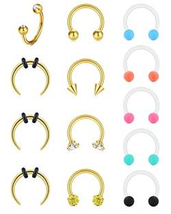 Rajnard 16G 8mm Septum Piercing Septum Ring Lippenpiercing Chirurgenstahl Hufeisenring mit Gummikugeln Tragus Helix Piercing Schmuck Damen Herren 13St Gold von Rajnard