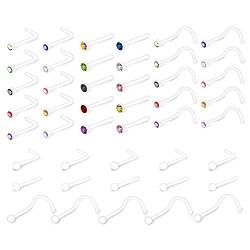 Rajnard 20G Klare Nasenringe Nasenstecker für die Arbeit Kunststoff Nasenpiercing L-förmige Nasenschraube Diamant CZ Flexible Nasenloch-Piercing-Halter für Frauen Männer Klares Set von Rajnard