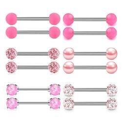 Rajnard Nippelpiercing Zungenpiercing Piercing stab 14G pink Nipplerings Barbell Chirurgischestahl zungenpiercing brustwarzenpiercing Flexible Retainer für Frauen Mädchen 14mm von Rajnard