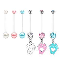 Rajnard Schwangerschaftpiercing Bauchnabel Bauchnabelpiercing Nabelringe 6 Stück für Mutterschaftssport Schwangere Frauen baumeln Babyfuß Flexibler Klarer Bauch Piercing Retainer 25mm von Rajnard