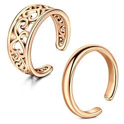 Rajnard Zehenring Knöchelring Chirurgischer Stahl Verstellbarer Bandring Fingergelenk Fuß Fuß Offene Ringe Für Frauen Mädchen Rosegold 2St. Set3 von Rajnard