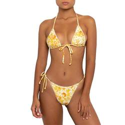 Bikinis Badeanzug Set für Damen Bademode Triangel Badeanzug Tie String Tanga, gelb, X-Small von Rajputana