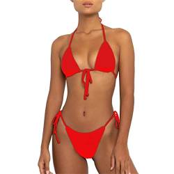 Rajputana Bikini-Badeanzug-Set für Damen, Bademode, Triangel-Badeanzug, Krawatte, Tanga, rot, Medium von Rajputana