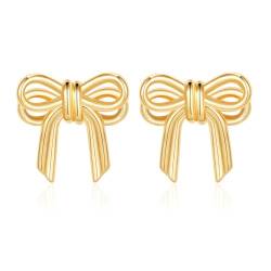 Rajputana Doppelt Schleifen Ohrringe Gold für Damen, Bow Earrings for Women Girls, Golden Schleife Ohrstecker Ribbon Stud Earrings Tassel Earrings for Wedding Statement Trendy Jewellery von Rajputana