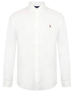 Ralph Lauren Herren Polohemd Slim Fit Stretch Oxford-Hemd Langarm Weiß/Blau, weiß, XXL von Ralph Lauren